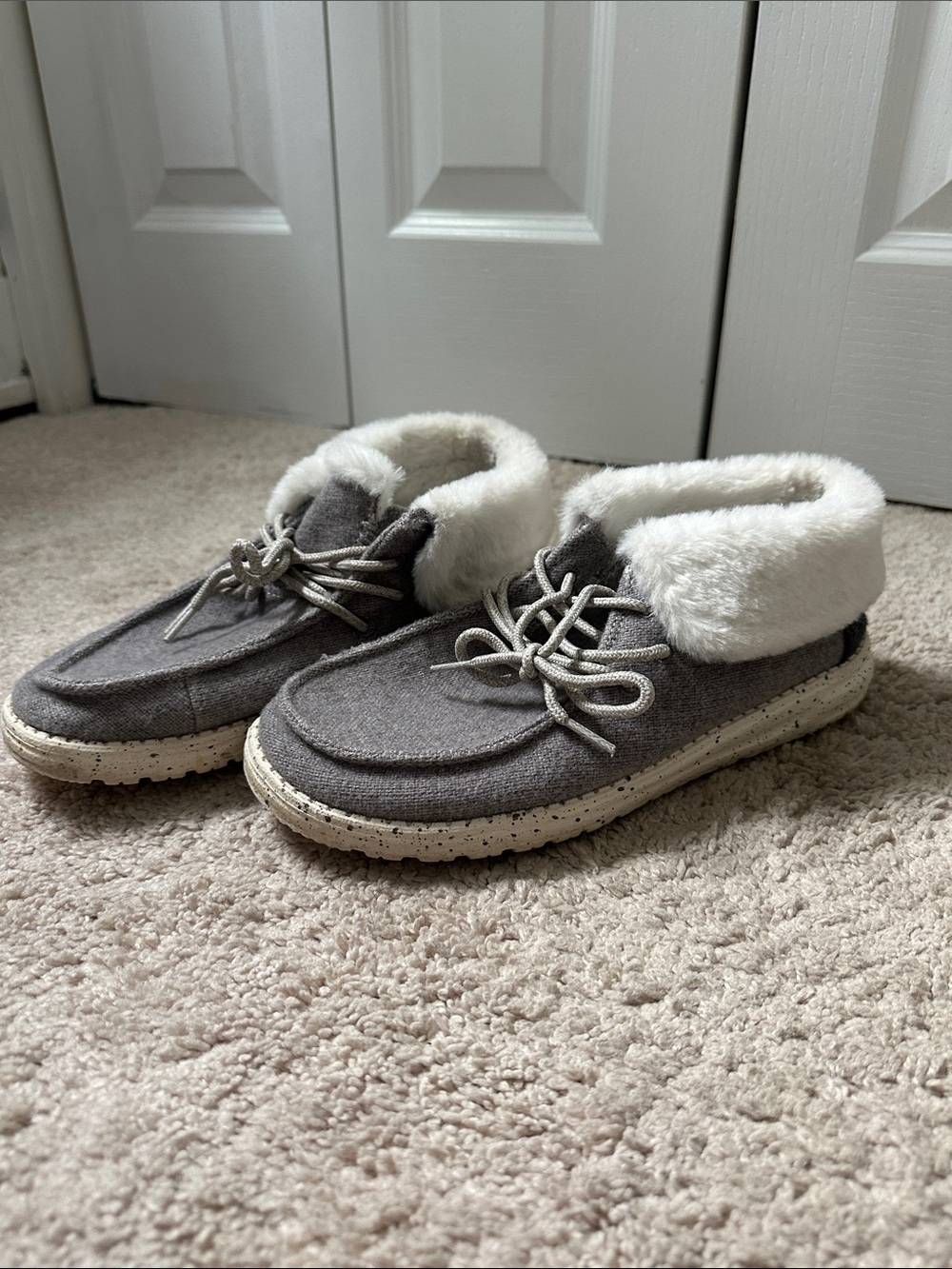Hey Dude Gray Faux-Fur Cuffed Slip-On Winter Boots